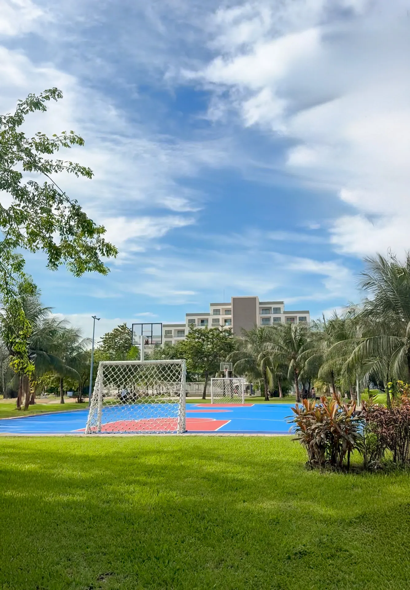 Sports court with building view
